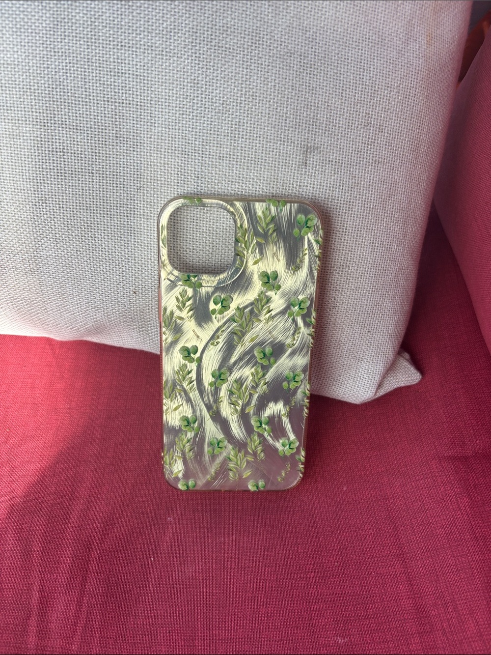 Green Floral Pattern Phone Case - Slim Protective Cover i phone 15 plus